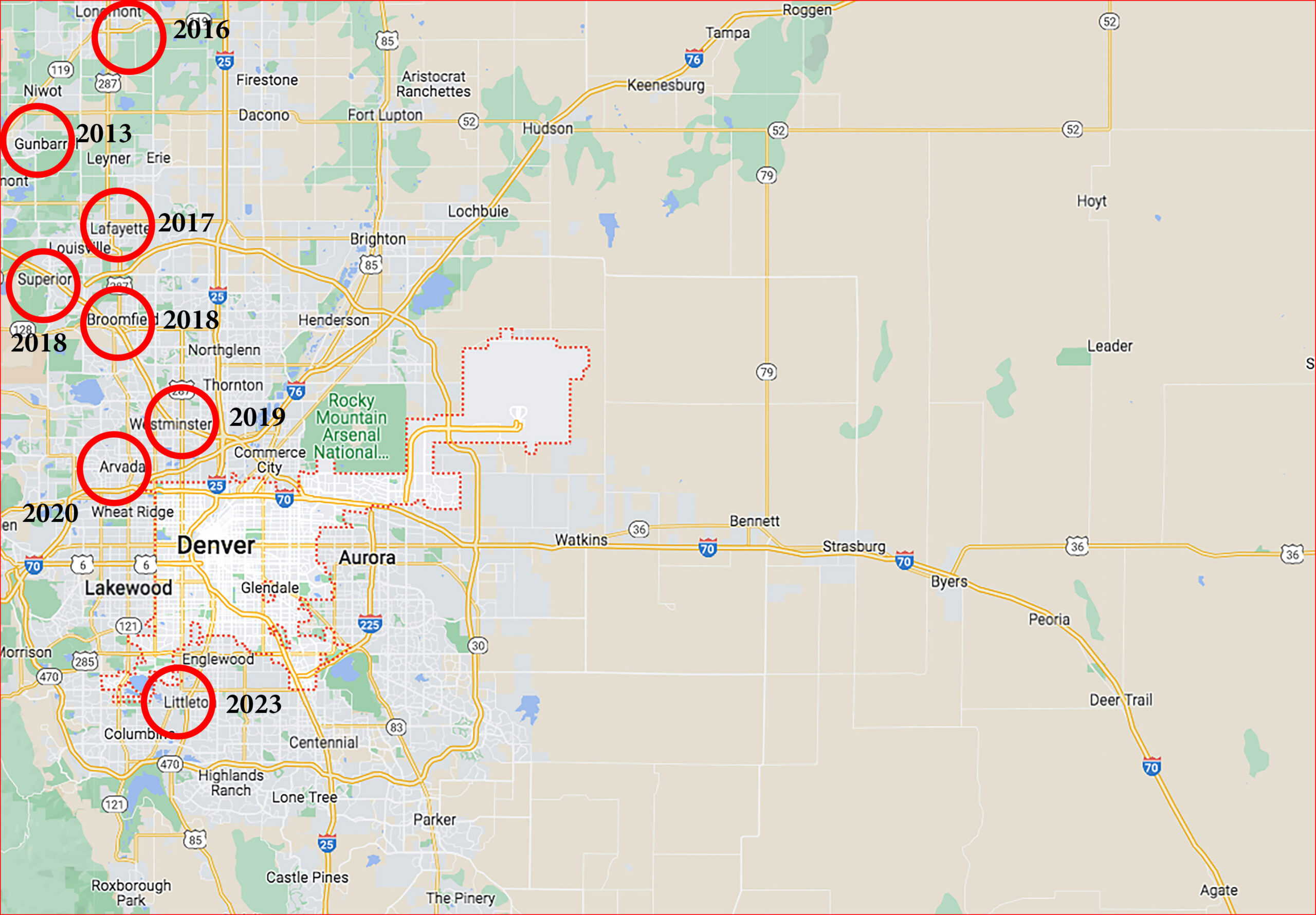 EAB Frontage Range Colorado map