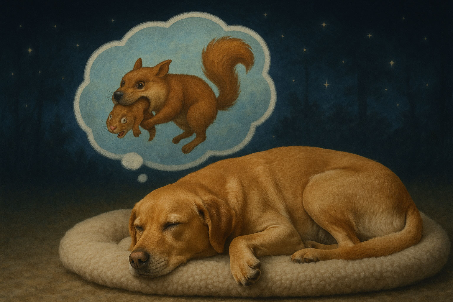 dog dreaming of catching a squirrel