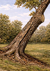 Cottonwood tree leaning